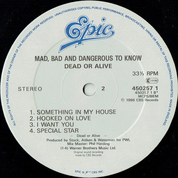 Dead Or Alive. Mad , Bad , And Dangerous To Know ( Gatefold ) VG+VG - Ad-Astra Records