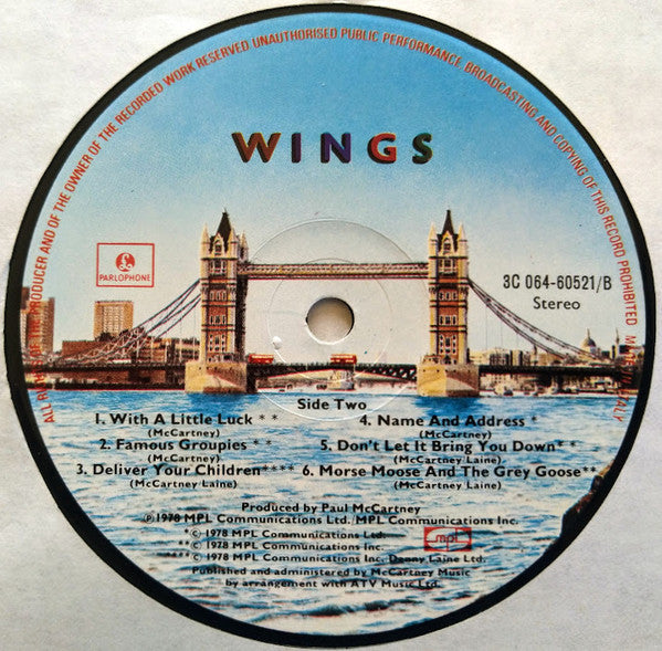 Wings. London Town ( Italian Release Parlophone and MPL logos on labels ) VG+VG - Ad-Astra Records