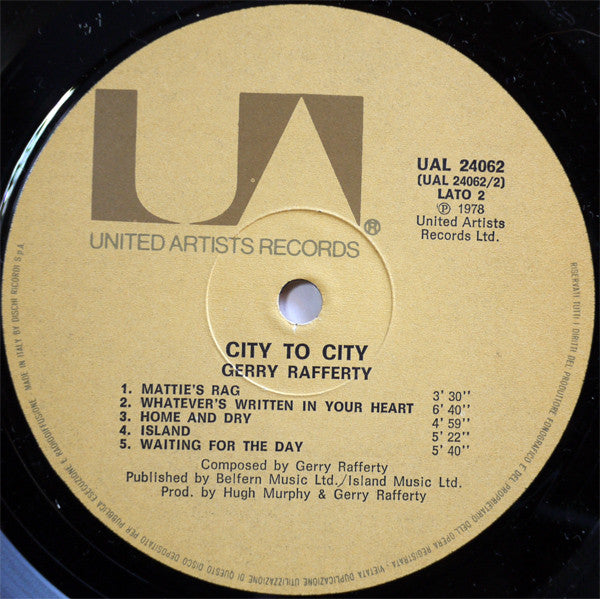 Gerry Rafferty. City To City ( Italian Issue ) VG+VG - Ad-Astra Records