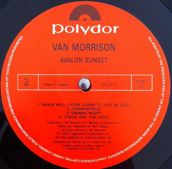 Van Morrison. Avalon Sunset VG VG - Ad-Astra Records