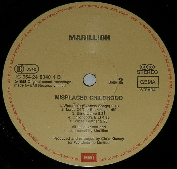 Marillion. Misplaced Childhood ( Gatefold ) VG+VG