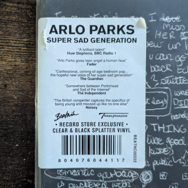 Arlo Parks. Super Sad Generation ( Limited Edition, Reissue, Clear + Black Splatter ) VG+VG+