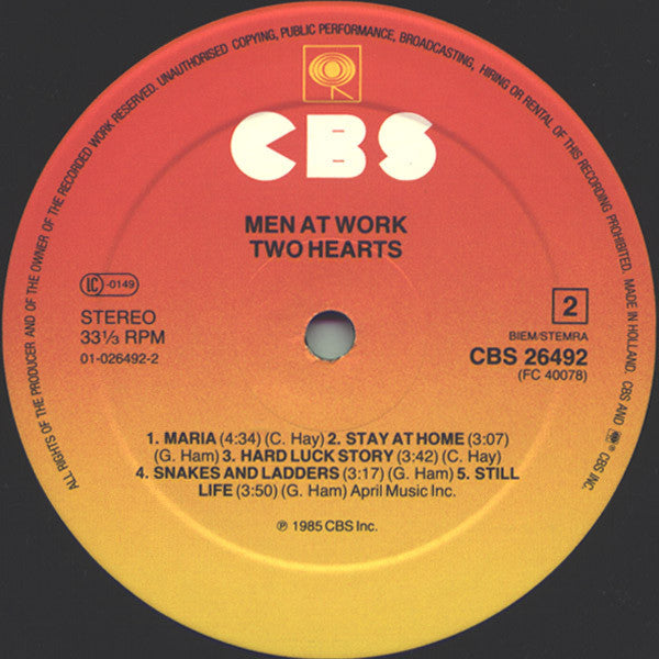Men At Work. " Two Hearts " ( Gatefold ) VG+VG