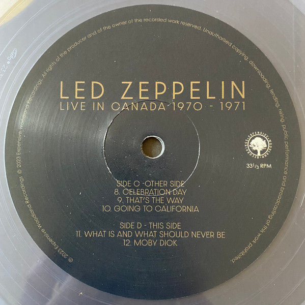 Led Zeppelin. Live In Canada 1970-1971 ( Double Clear Vinyl ) Release Date 25th September