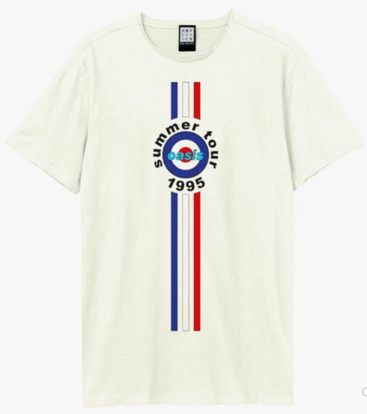 Oasis 1995 Tour Stripes Amplified Vintage White X Large T Shirt - Ad-Astra Records