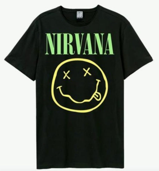Nirvana Smiley Green Neon Amplified X Large Vintage Charcoal T Shirt - Ad-Astra Records
