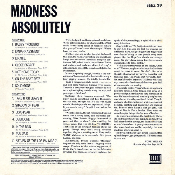 Madness. Absolutely VG+VG - Ad-Astra Records