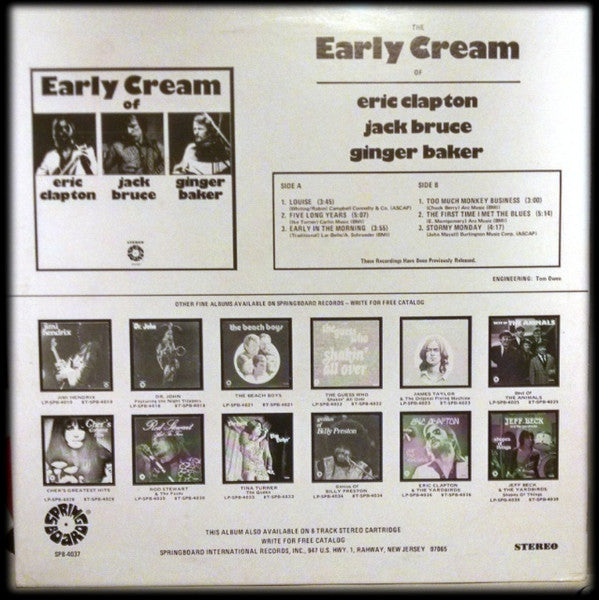 The Early Cream Of Eric Clapton, Jack Bruce & Ginger Baker VG+VG - Ad-Astra Records