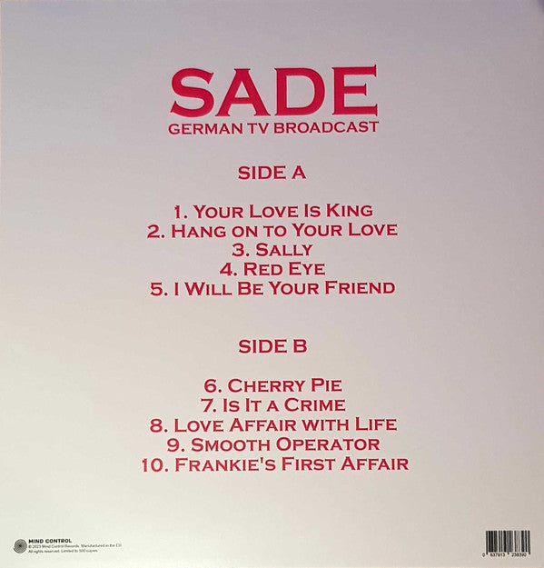 Sade. German TV Broadcast ( Limited to 500 copies )