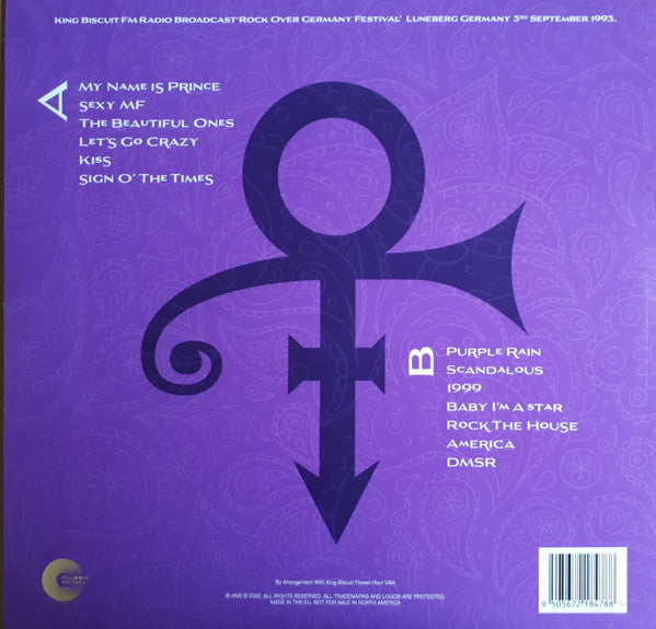 Prince. Rock Over Germany Festival' Luneberg, Germany 3rd September 1993. ( Yellow Vinyl ) - Ad-Astra Records