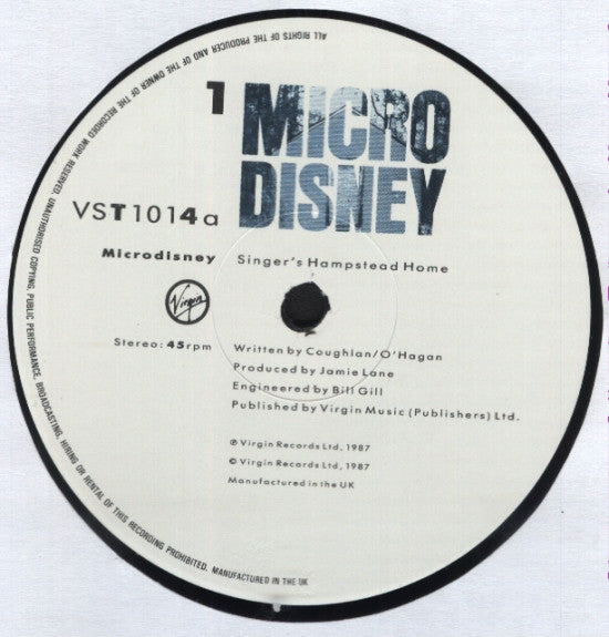 Microdisney.  Singer's Hampstead Home 12" Single 45rpm VG+VG - Ad-Astra Records