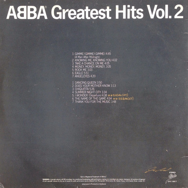 Abba. Greatest Hits Vol. 2 VG+G+ - Ad-Astra Records