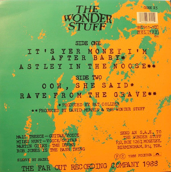 The Wonder Stuff. It's Yer Money I'm After Baby 12" 45rpm EP VG+ VG