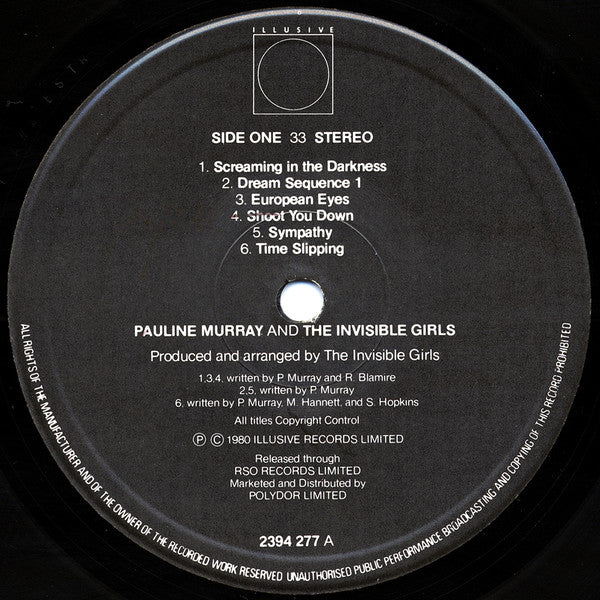 Pauline Murray And The Invisible Girls.  Pauline Murray And The Invisible Girls VG+VG