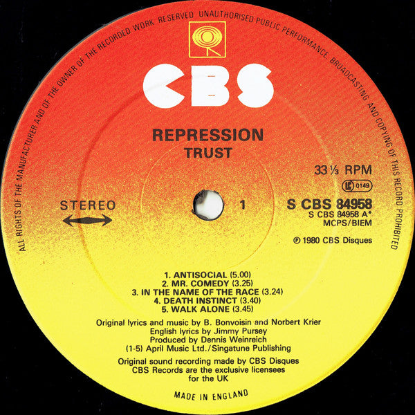 Trust. Repression VG+VG - Ad-Astra Records