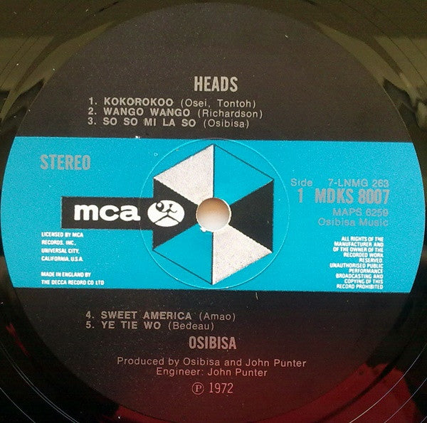 Osibisa. Heads ( Gatefold ) VG+VG - Ad-Astra Records