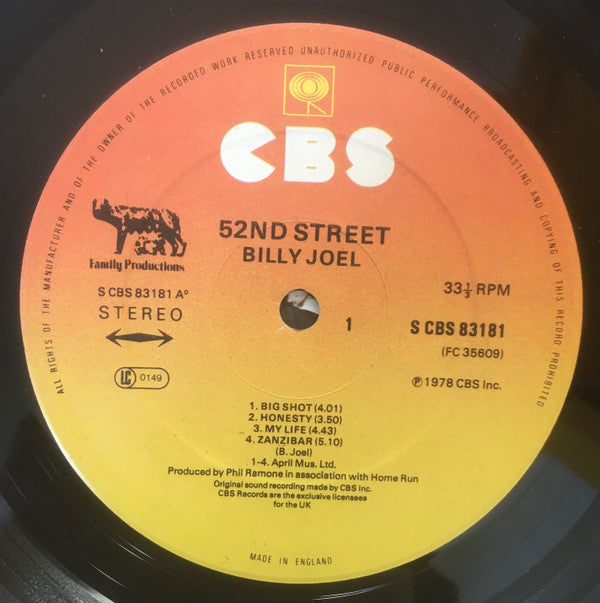 Billy Joel. 52nd Street VG+VG - Ad-Astra Records