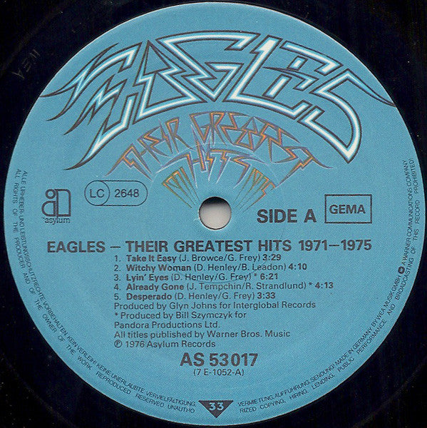Eagles. Their Greatest Hits 1971 - 1975 ( Embossed German Issue ) ) VG+VG+ - Ad-Astra Records
