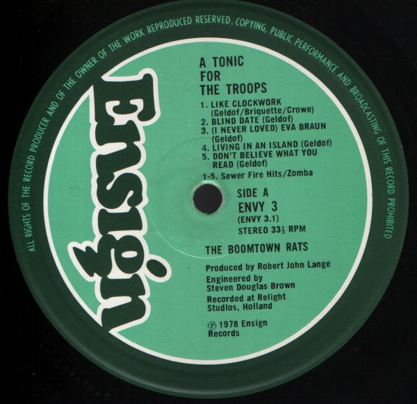 The Boomtown Rats. A Tonic For The Troops VG+VG