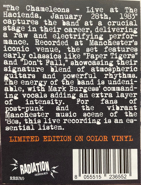 The Chameleons. Recorded Live at the Manchester Hacienda, January 28th 1983 Orange Vinyl