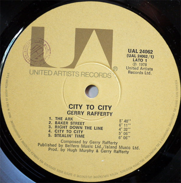 Gerry Rafferty. City To City ( Italian Issue  ) VG+VG - Ad-Astra Records