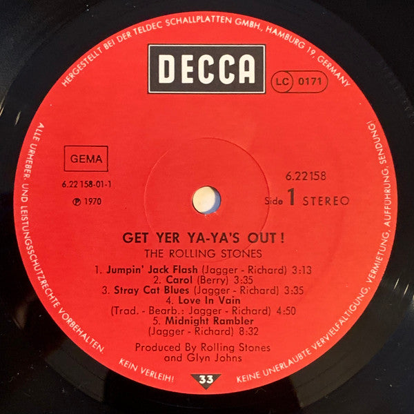 The Rolling Stones. Get Yer Ya-Ya's Out! - The Rolling Stones In Concert ( German Re Issue ) VG+VG - Ad-Astra Records