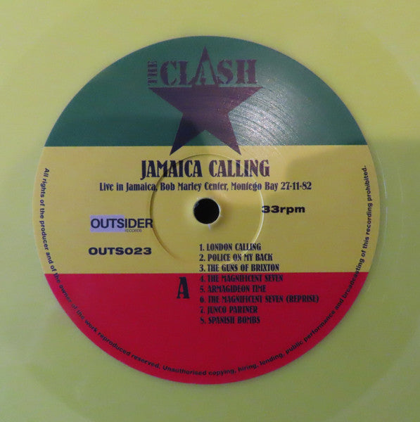 The Clash. Jamaica Calling ( Live Jamaica 27. 11. 82 - Bob Marley Centre , Montego Bay ) Yellow Vinyl