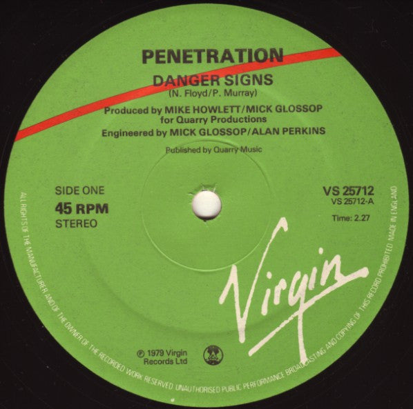 Penetration. Danger Signs 12", 45 RPM VG+VG - Ad-Astra Records