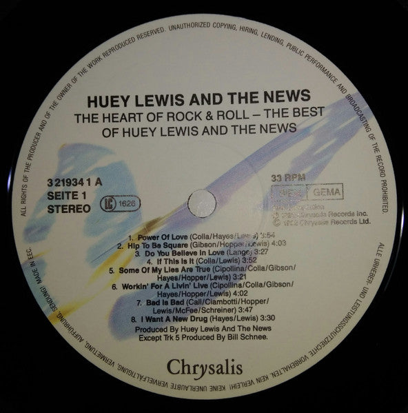 Huey Lewis And The News.  The Heart Of Rock & Roll (The Best Of Huey Lewis And The News) VG VG - Ad-Astra Records