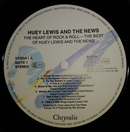 Huey Lewis And The News.  The Heart Of Rock & Roll (The Best Of Huey Lewis And The News) VG VG - Ad-Astra Records