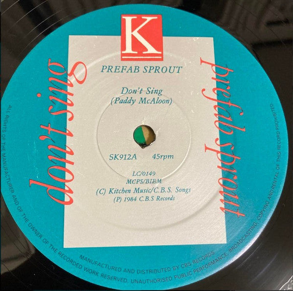 Prefab Sprout. Don't Sing 12", 45 RPM, Single VG+VG - Ad-Astra Records