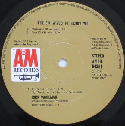 Rick Wakeman. The Six Wives Of Henry VIII ( Gatefold ) VG VG