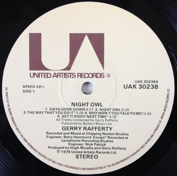 Gerry Rafferty. Night Owl VG+VG