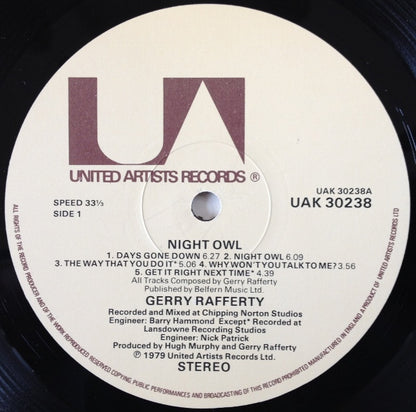 Gerry Rafferty. Night Owl VG+VG