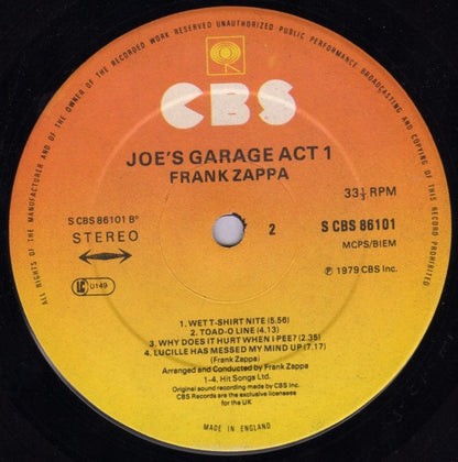 Frank Zappa. Joe's Garage Act 1 ( Gatefold ) VG+VG