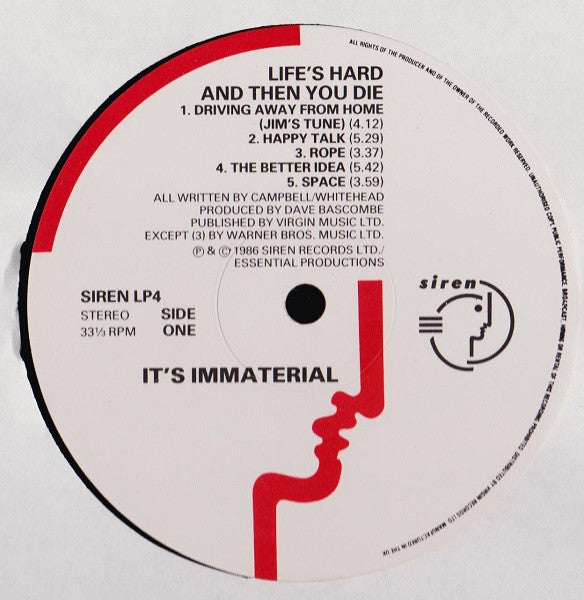 It's Immaterial.  Life's Hard And Then You Die ( No Poster ) VG+VG - Ad-Astra Records
