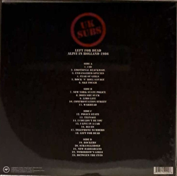 UK Subs. Left For Dead Alive In Holland 1986 ( Double Clear Vinyl )