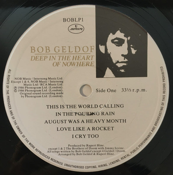 Bob Geldof. Deep In The Heart Of Nowhere VG+VG - Ad-Astra Records