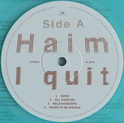 Haim. I Quit (  2 × Vinyl, LP, 45 RPM, Album, Limited Edition, Stereo, Light Blue Translucent )