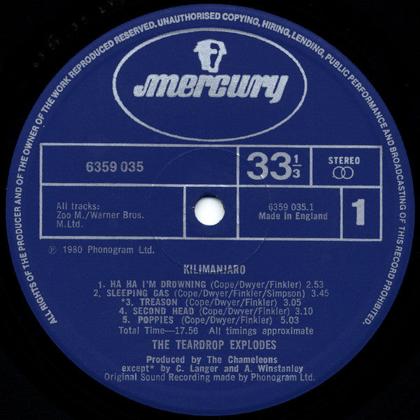 The Teardrop Explodes. Kilimanjaro ( Re Press ) VG+VG