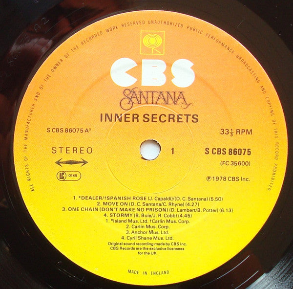 Santana. Inner Secrets VG+VG - Ad-Astra Records