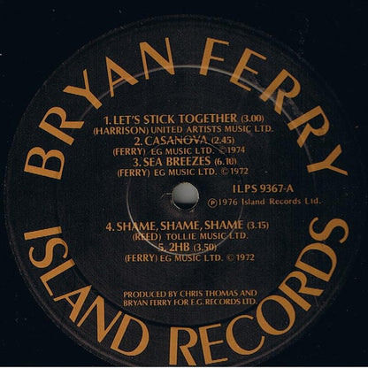 Bryan Ferry. " Let's Stick Together " VG+VG - Ad-Astra Records