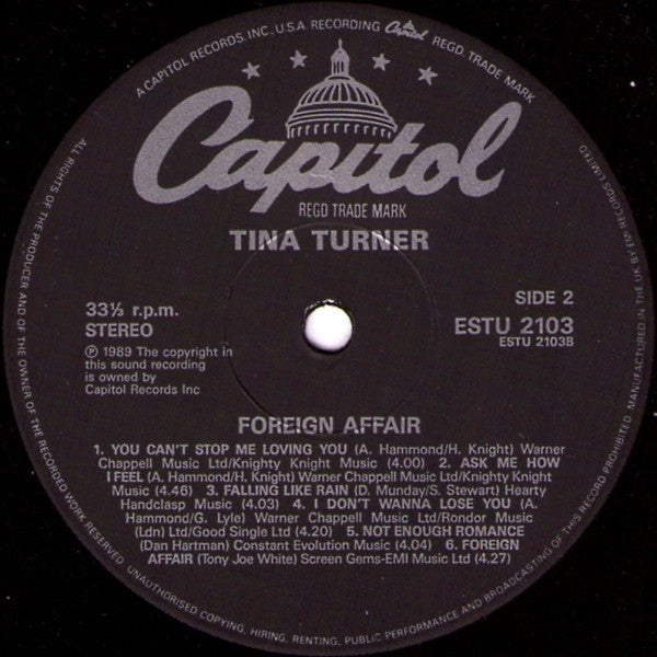 Tina Turner. Foreign Affair ( Gate Fold )  VG+VG - Ad-Astra Records