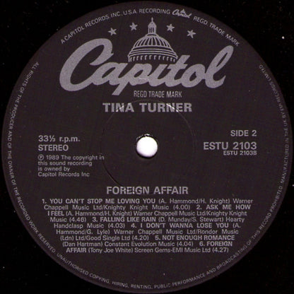 Tina Turner. Foreign Affair ( Gate Fold )  VG+VG - Ad-Astra Records