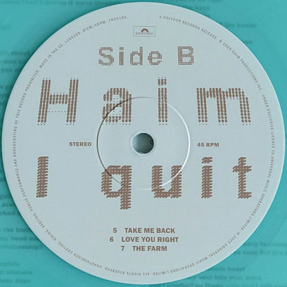 Haim. I Quit (  2 × Vinyl, LP, 45 RPM, Album, Limited Edition, Stereo, Light Blue Translucent )
