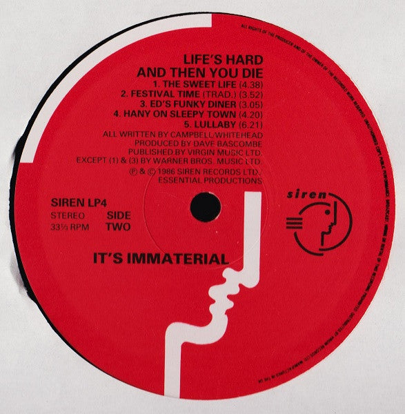 It's Immaterial.  Life's Hard And Then You Die ( No Poster ) VG+VG - Ad-Astra Records