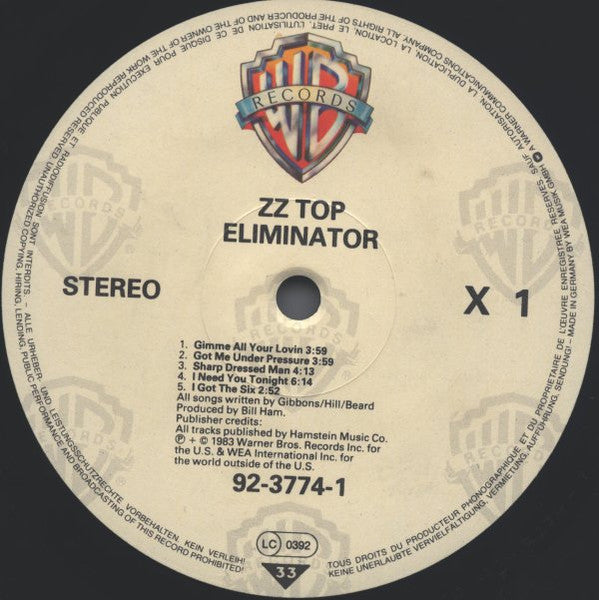 ZZ Top. Eliminator VG+VG