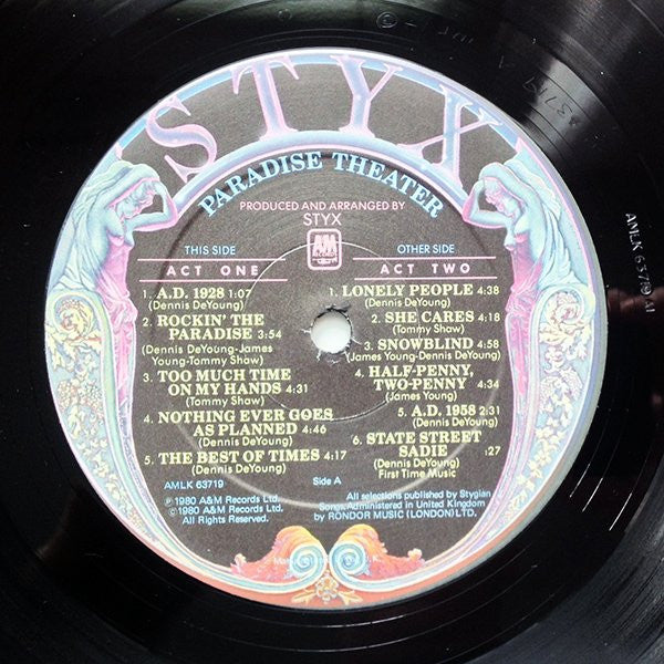 Styx. Paradise Theatre ( Etched Gatefold ) VG+ G+ - Ad-Astra Records