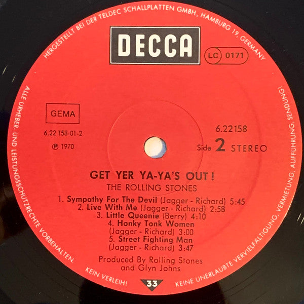 The Rolling Stones. Get Yer Ya-Ya's Out! - The Rolling Stones In Concert ( German Re Issue ) VG+VG - Ad-Astra Records