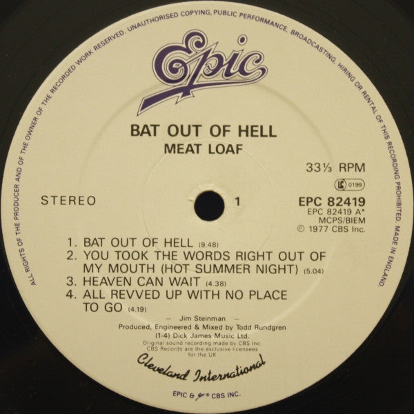 Meat Loaf. Bat Out Of Hell ( Re Issue ) VG+ VG